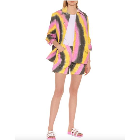 NWT GANNI Washed Denim Multi Colored Tie Dye Shorts size 25 - Picture 3 of 7